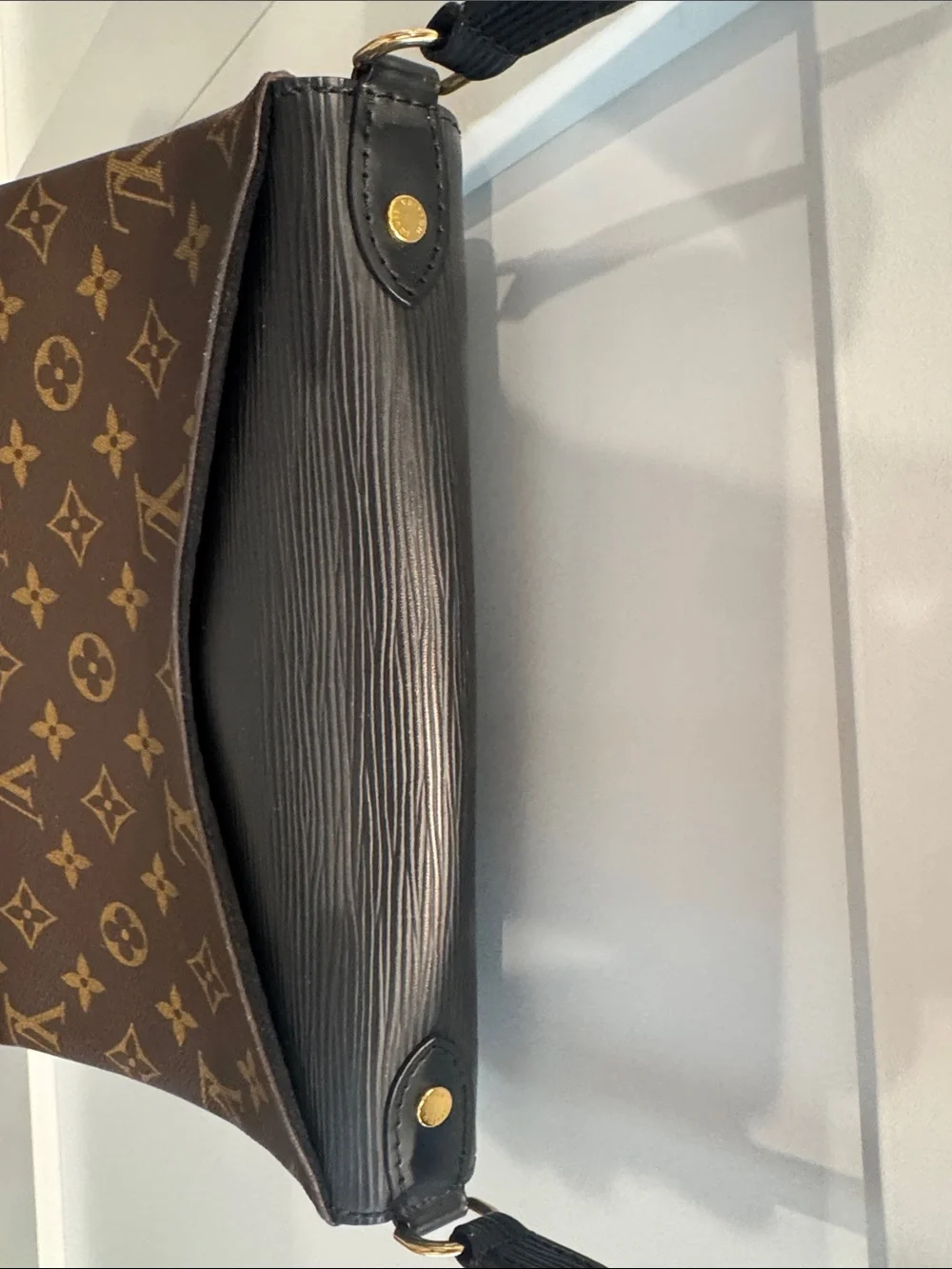 Louis Vuitton Brown Monogram Crossbody with Black Flap and Gold Hardware